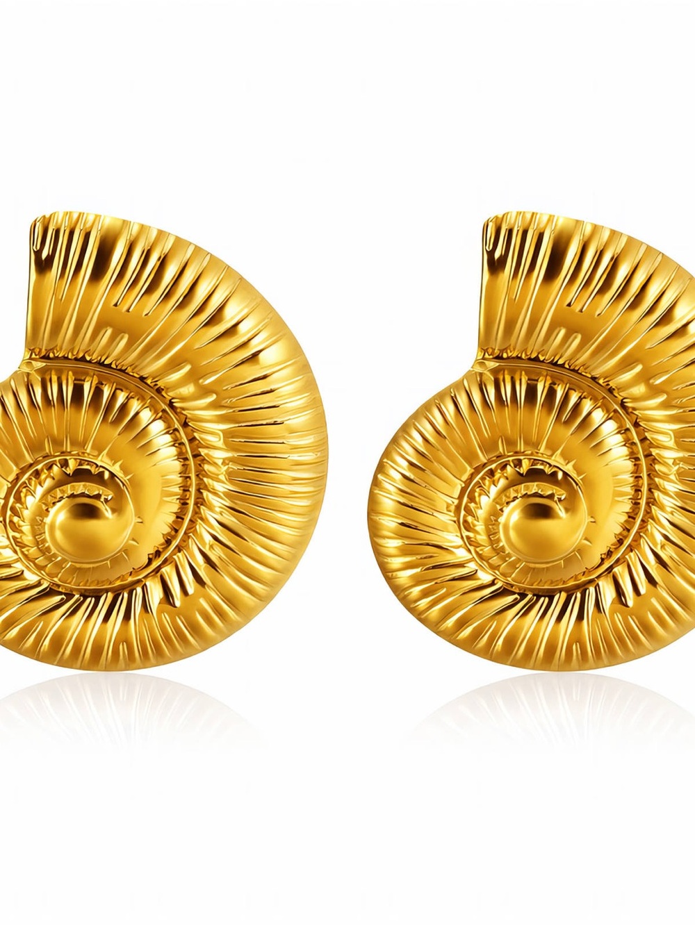 18K Gold Plated Spiral Seashells Statement Earrings Stainless Steel NWT